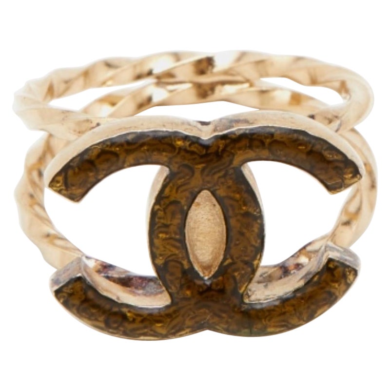 Chanel CC Resin Gold Tone Ring Size 53 For Sale
