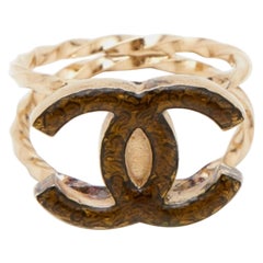 Chanel CC Resin Gold Tone Ring Size 53