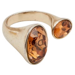 Dior Crystal Gold Tone Open Ring Size 50.5