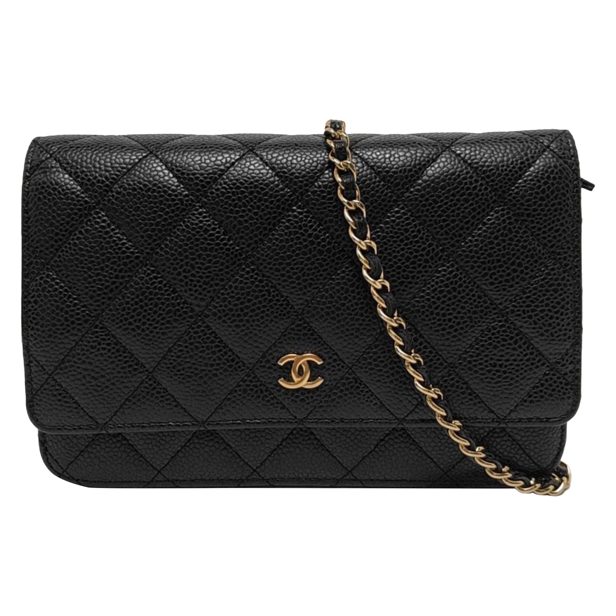 Chanel Wallet on Chain Classic Flap Black Caviar Leather Gold Hardware 2016-17 For Sale