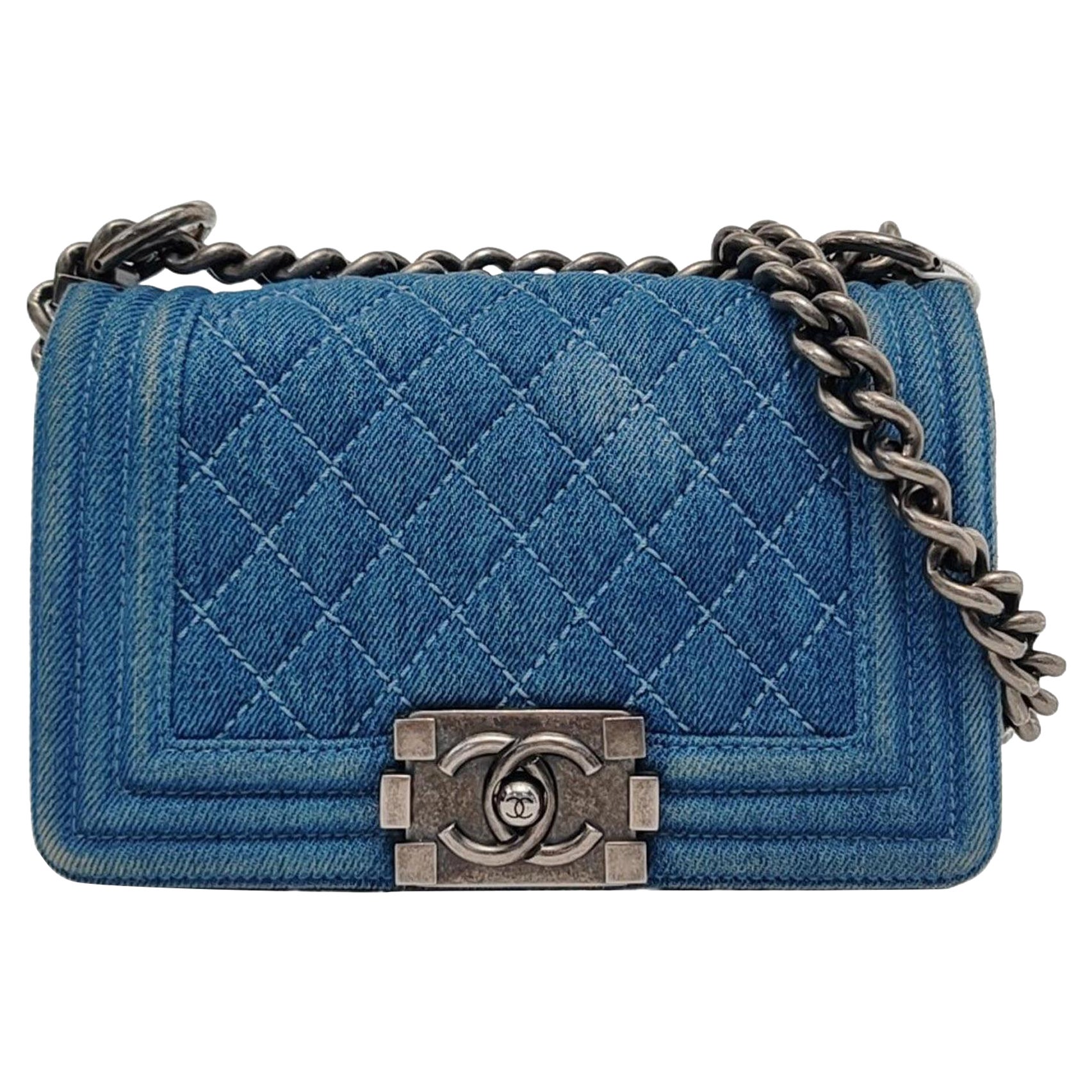 Chanel Le Boy Vaqueros Pequeños Azul Plata Antiqued Hardware 2012-2013 en venta