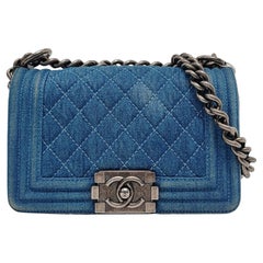 Chanel Le Boy Vaqueros Pequeños Azul Plata Antiqued Hardware 2012-2013