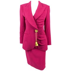 1980s Dior Numbered Demi-Couture Hot Pink Suit With Golden Tassel 