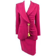 1980s Dior Numbered Demi-Couture Hot Pink Suit With Golden Tassel 2