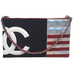 Chanel USA Patriotic Red White and Blue CC logo Canvas and Leather Pouch Clutch
