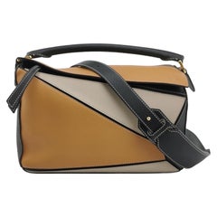 Used Loewe Puzzle Medium Multicolor Tricolor Black Yellow Calfskin leather bag