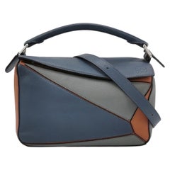 Used Loewe Puzzle Small Tricolor Navy Calfskin leather bag