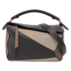 Used Loewe Puzzle Small Tricolor Black Grey Calfskin leather bag