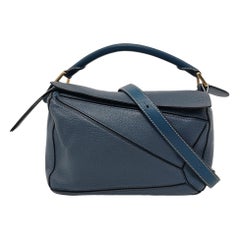 Used Loewe Puzzle Small Navy Calfskin leather bag