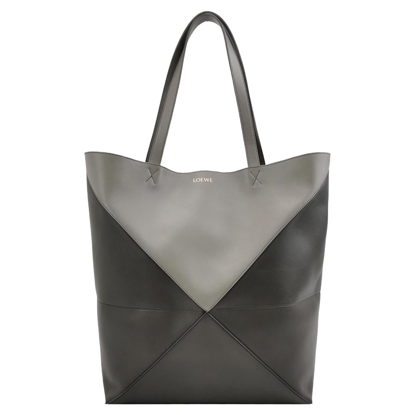 Loewe Puzzle Fold Large Schwarz Grau Kalbsleder Tote Bag