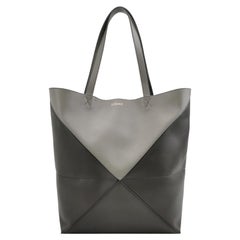 Used Loewe Puzzle Fold Large Black Grey Calfskin Leather Tote Bag