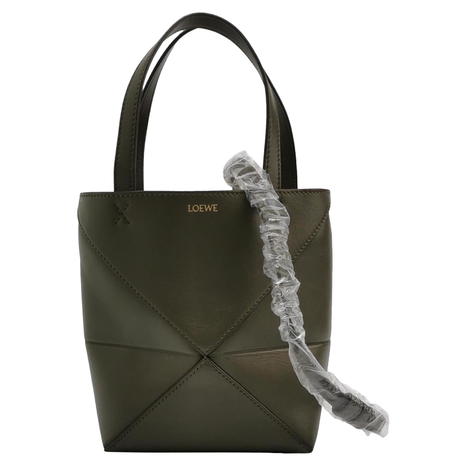 Loewe Puzzle Fold Mini Dark Olive Green Calfskin Leather Tote Bag For Sale
