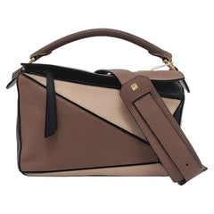 Used Loewe Puzzle Small Tricolor Black Brown Grey Calfskin leather bag