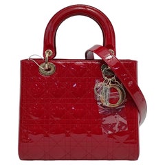 Lady Dior Medium Red Burgundy Patent Leather Suede Interior Gold Hardware 2020