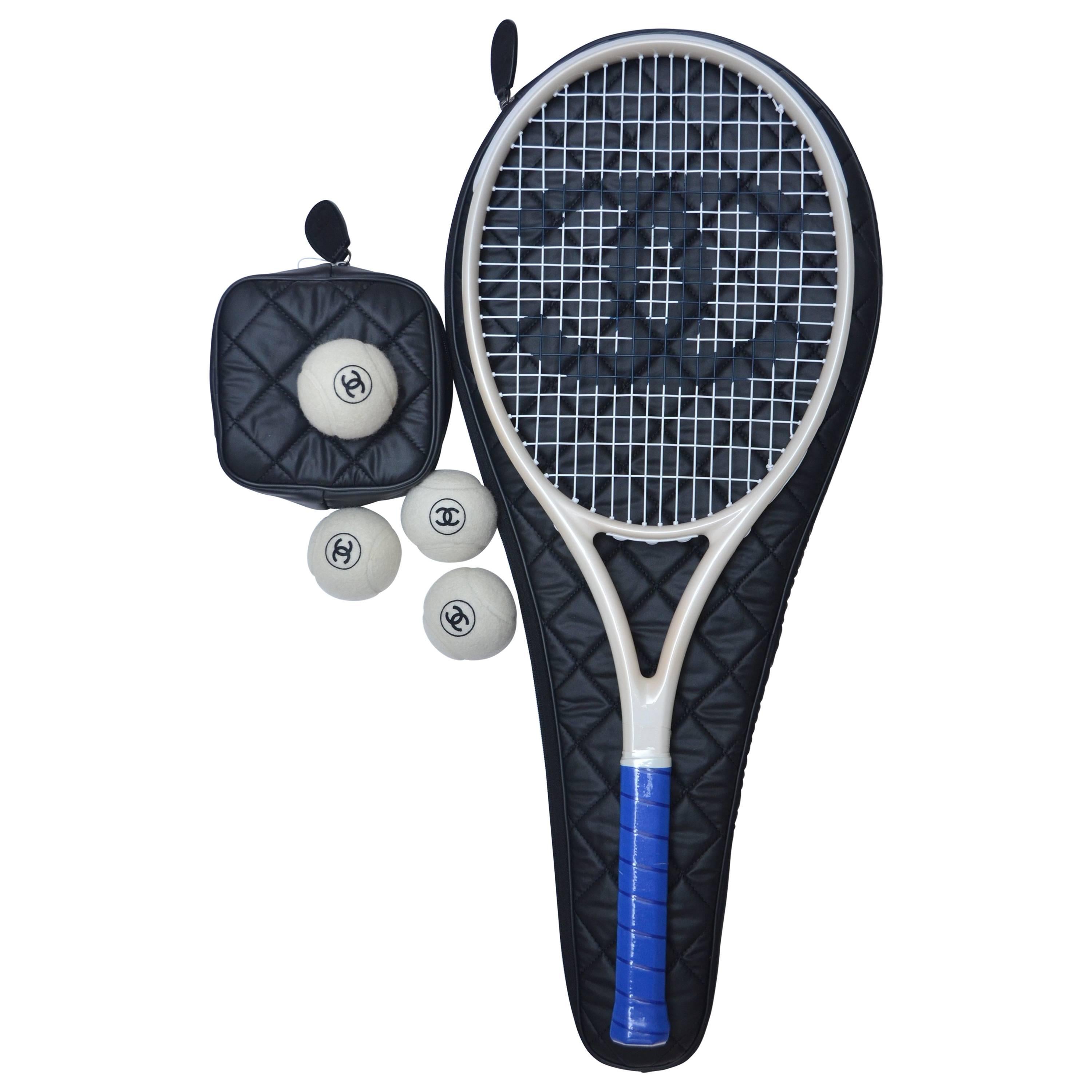 CHANEL Tennis Racket Ivory/Blue Full Set NEW For Sale at 1stDibs | chanel  tennis racket price, chanel racket tennis, coco chanel tennis racket