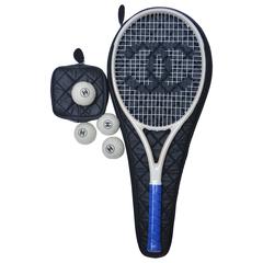 CHANEL Tennis Racket  Ivory/Blue Full Set   NEW 
