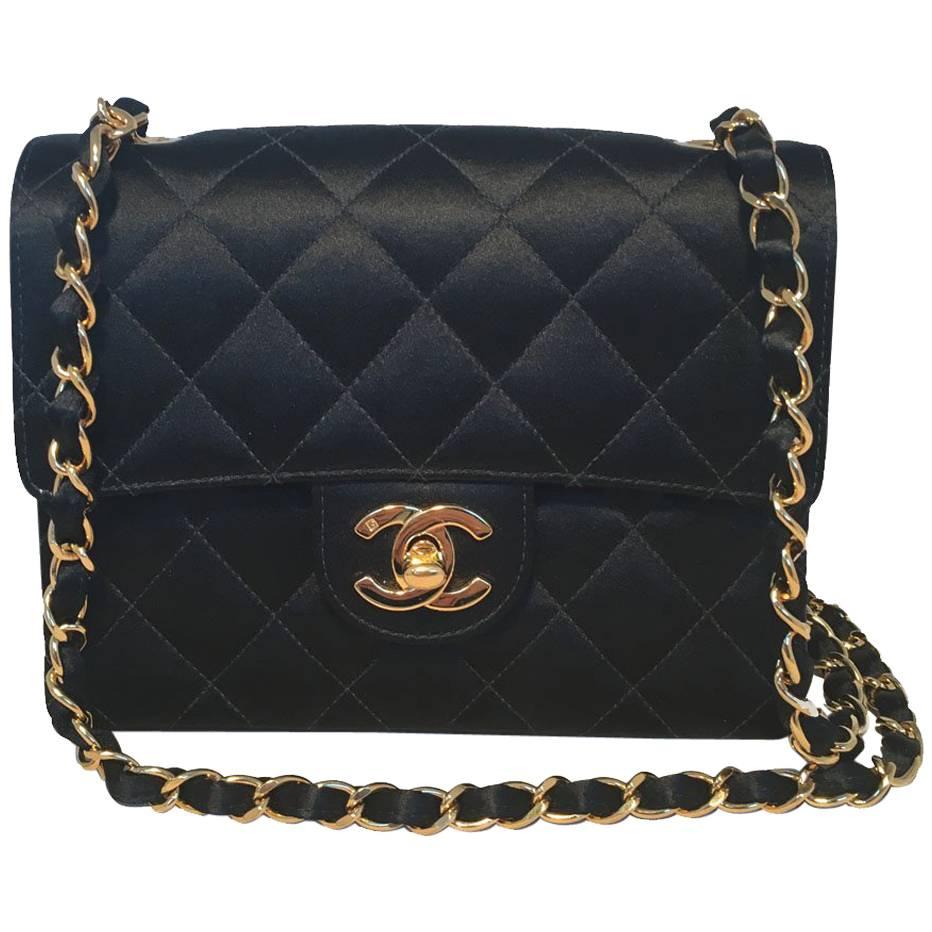 Chanel Vintage Quilted Black Satin Mini Classic Flap Shoulder Bag