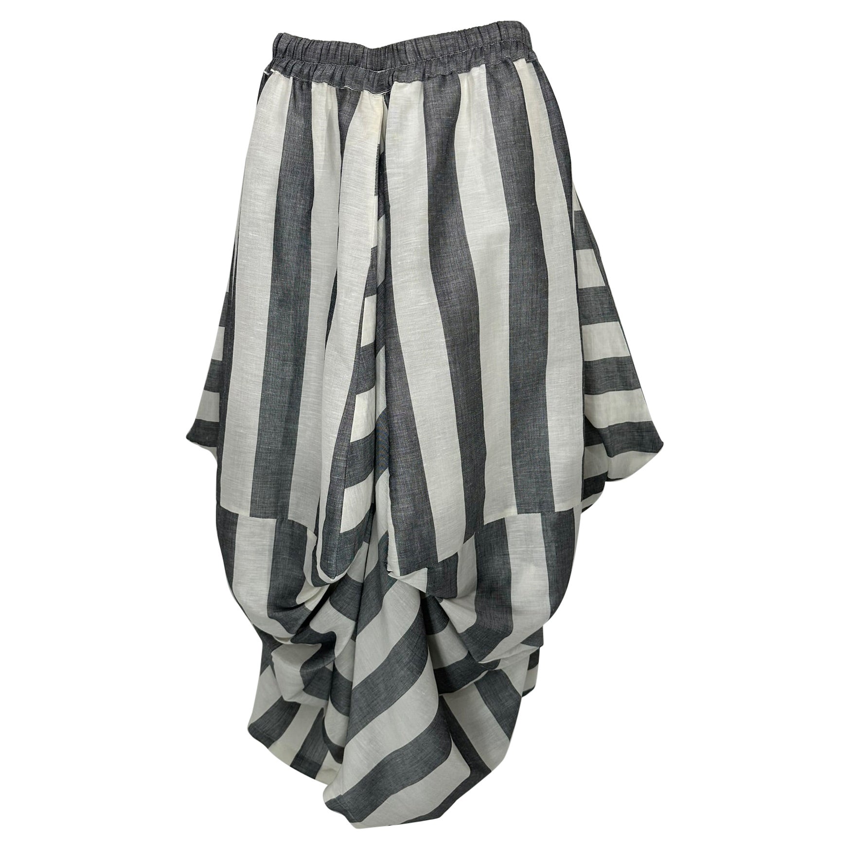Kedem Sasson Gris y Blanco Lino Raya Ancha Drapeado Arte de Llevar Falda S-M en venta