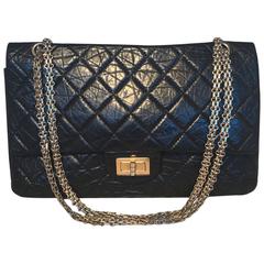 Chanel Black Distressed Leather 2.55 Reissue 227 Jumbo Classic Double Flap