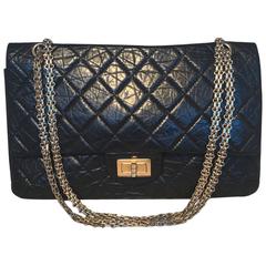 Chanel Black Distressed Leather 2.55 Reissue 227 Jumbo Classic Double Flap 