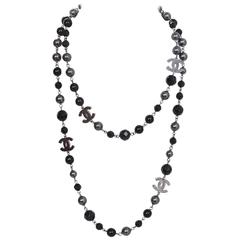 Chanel Black and Grey Beaded CC Necklace with Box