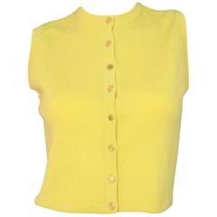 Hermes Yellow Chartruse Sleevess Button-Up Sweater Sz M