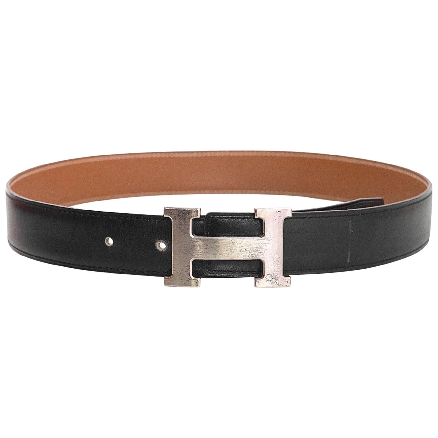 Hermes Black Leather and PHW H Belt Kit Sz 70