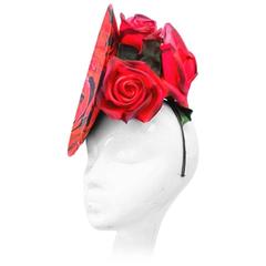 Philip Treacy Red Fascinator Hat with Roses 7