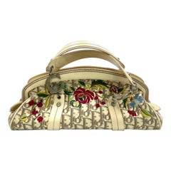 Dior Vintage Embroidered Diorissimo Bowler Bag Top White Monogram