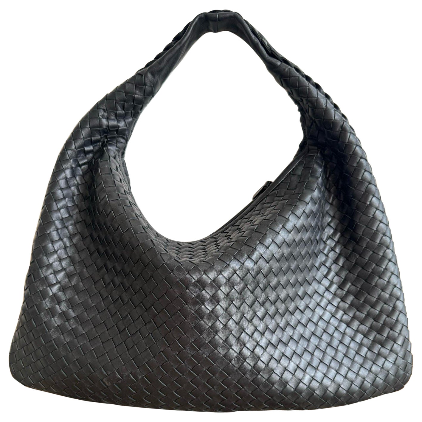 Bottega Veneta Intrecciato Hobo Bag Medium Black Leather 47cm