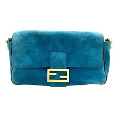 Fendi Baguette Selleria Wildleder Crossbody Tasche Medium Teal Blau