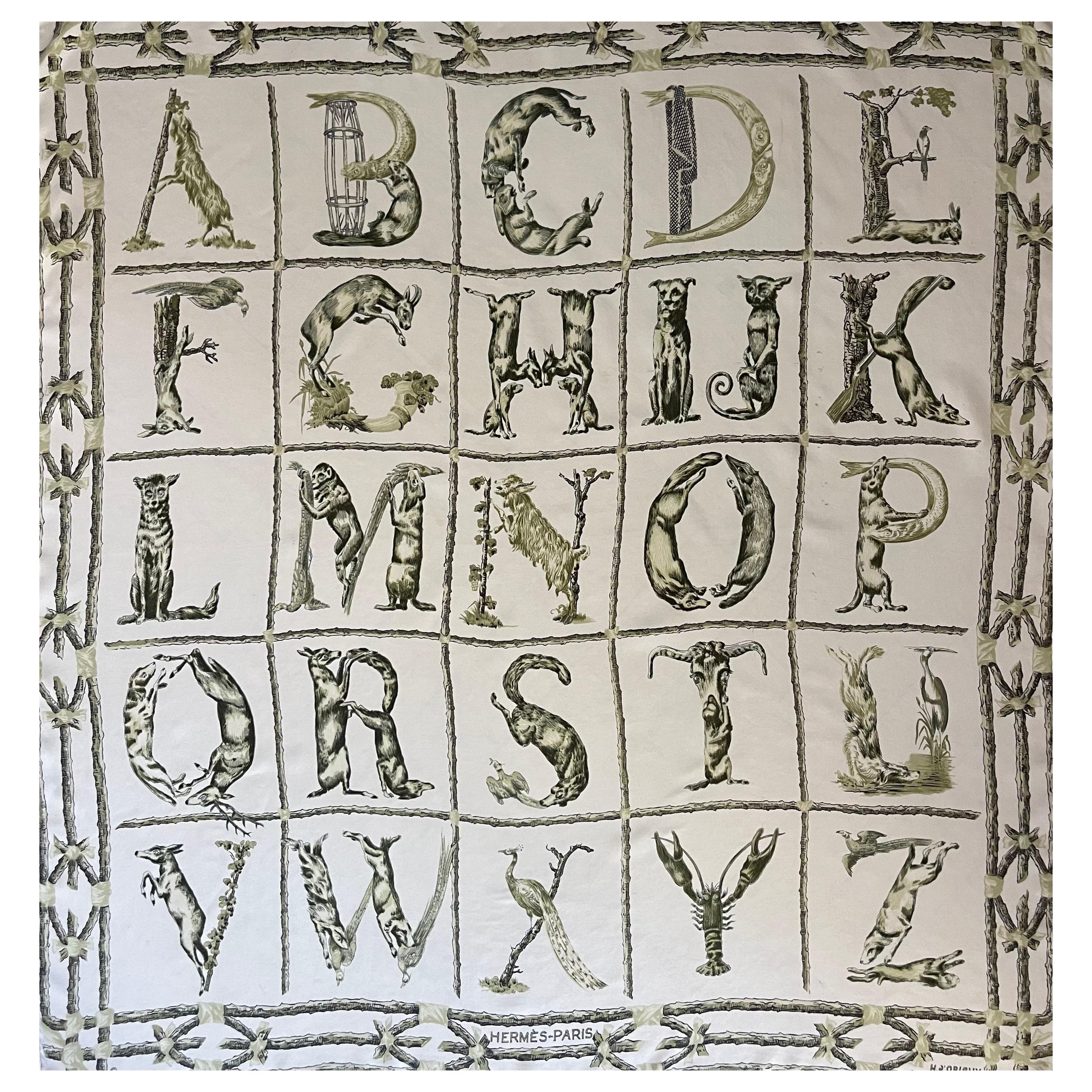 Sciarpa di seta Hermès "L'Abécédaire" 1965 in vendita