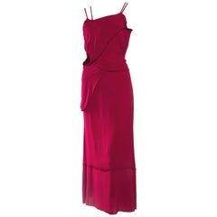 1990S Comme Des Garcons Burgundy Silk Asymmetrically Draped & Layered Slip Dress