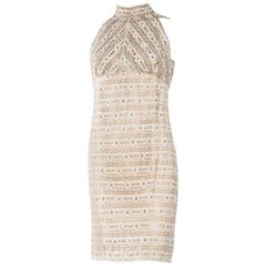 1960s Crystal Encrusted Gold Lace Dress 1
