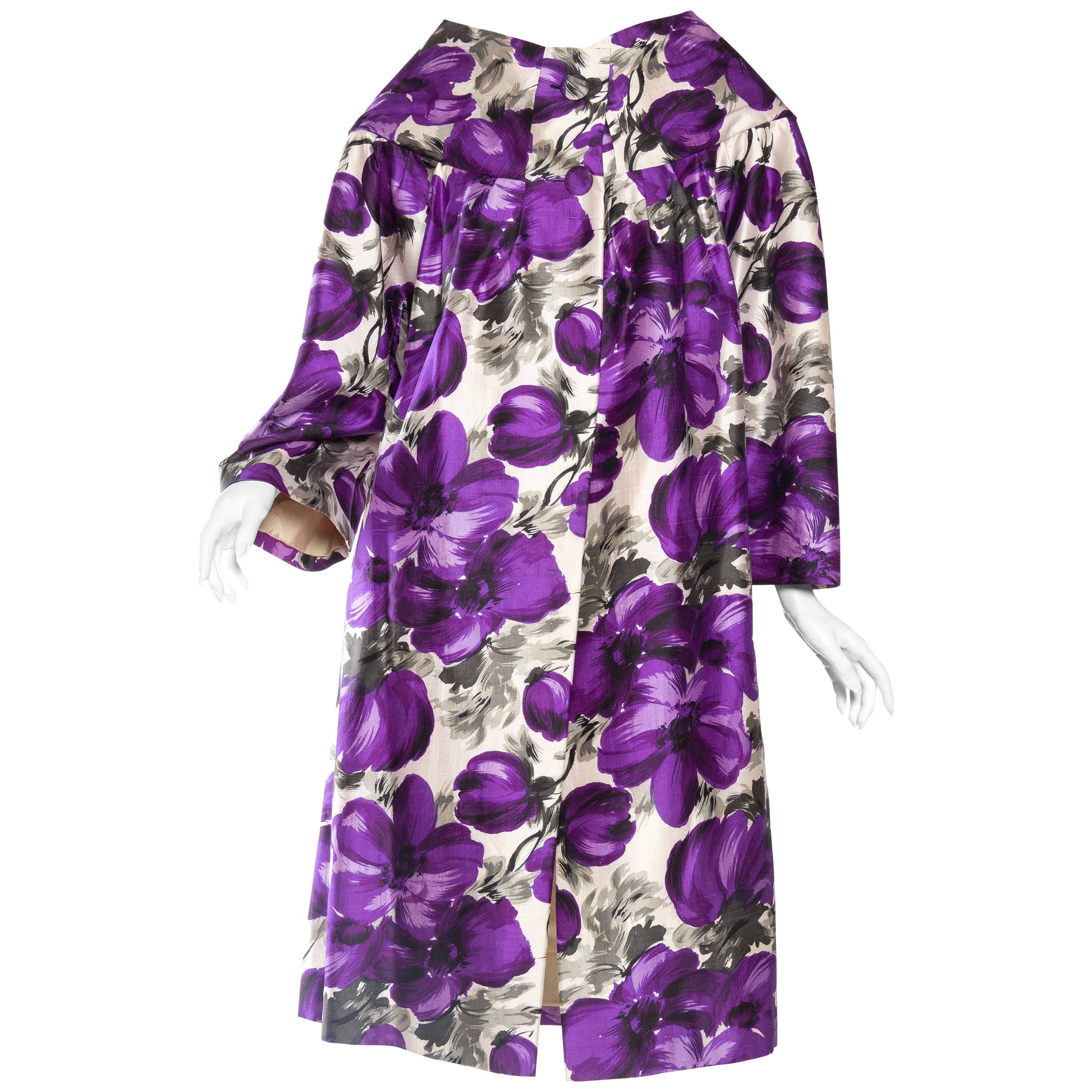 Gorgeous Floral Printed Silk Lightweight Coat from the 1950s
