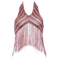 Vintage Rare 1970s Crochet Fringed Halter Top