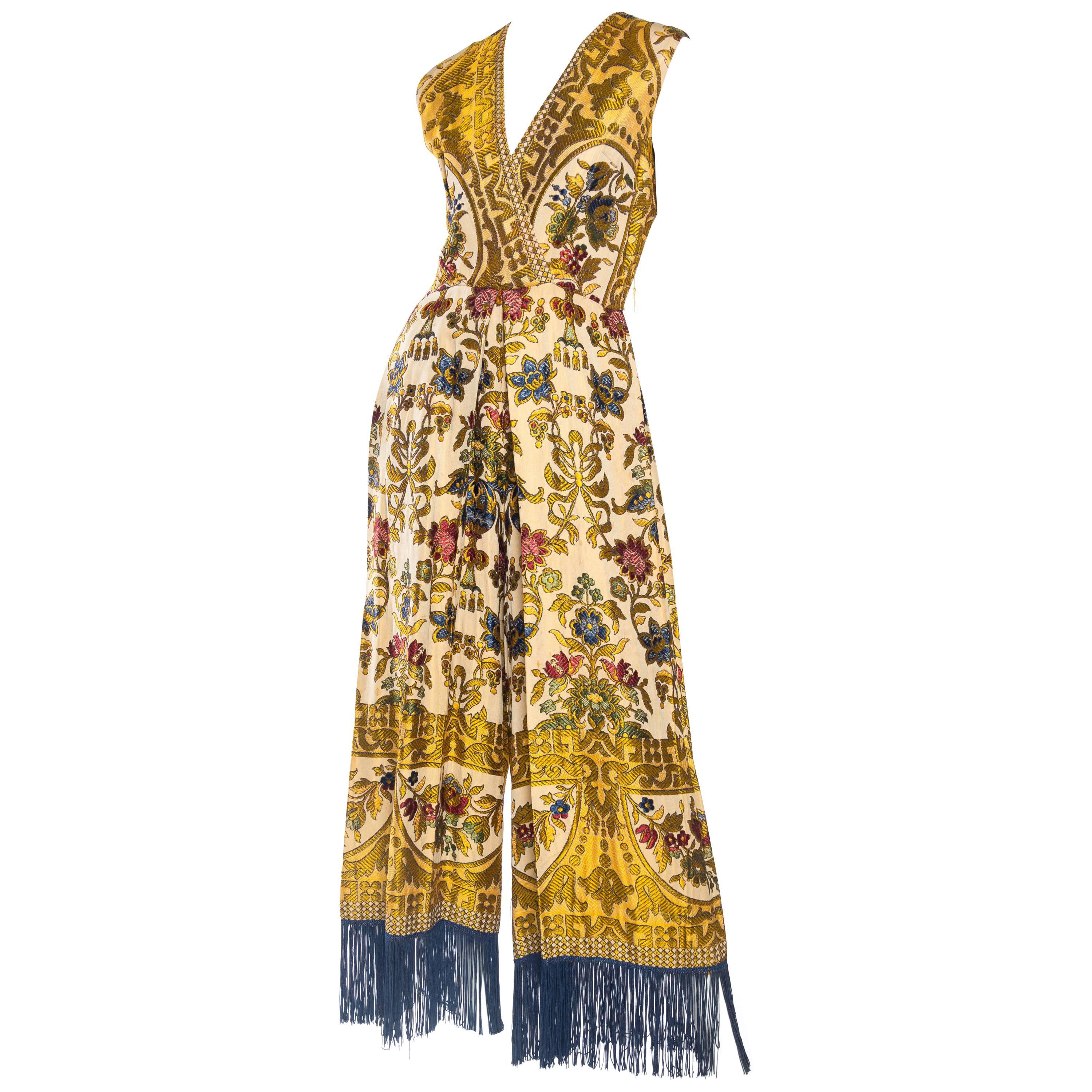 Fabulous 1960s Middle Eastern Textile Jumpsuit with Fringe