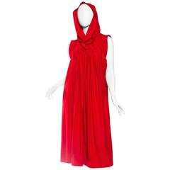 Raw Silk Tunic Dress with Hood Collar