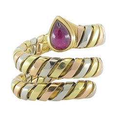 Bvlgari Bulgari Serpenti Tubogas Tricolor 18k Gold Ruby Ring