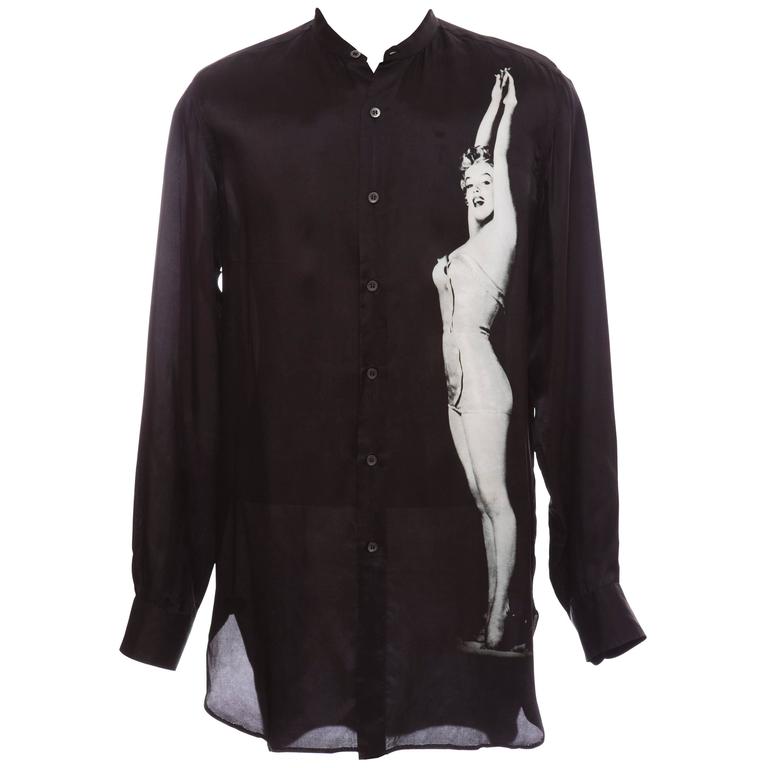 Dries Van Noten Men's Black Viscose Shirt With Marilyn Monroe Print, Spring 2016 at 1stDibs