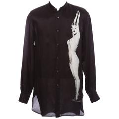 Dries Van Noten Men's Black Viscose Shirt With Marilyn Monroe Print, Spring 2016
