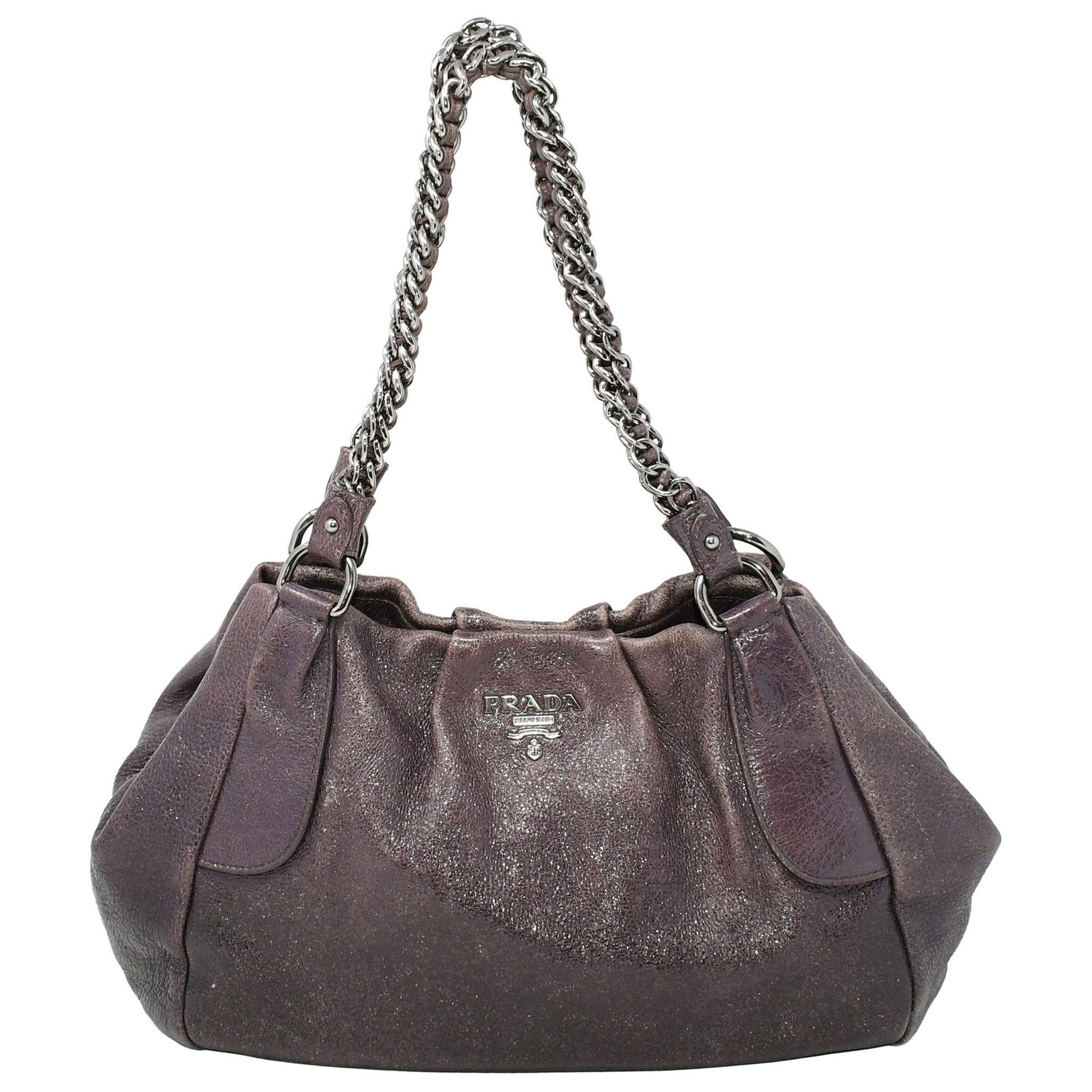 Sac à bandoulière Cervo Lux en cuir violet irisé et pailleté en vente