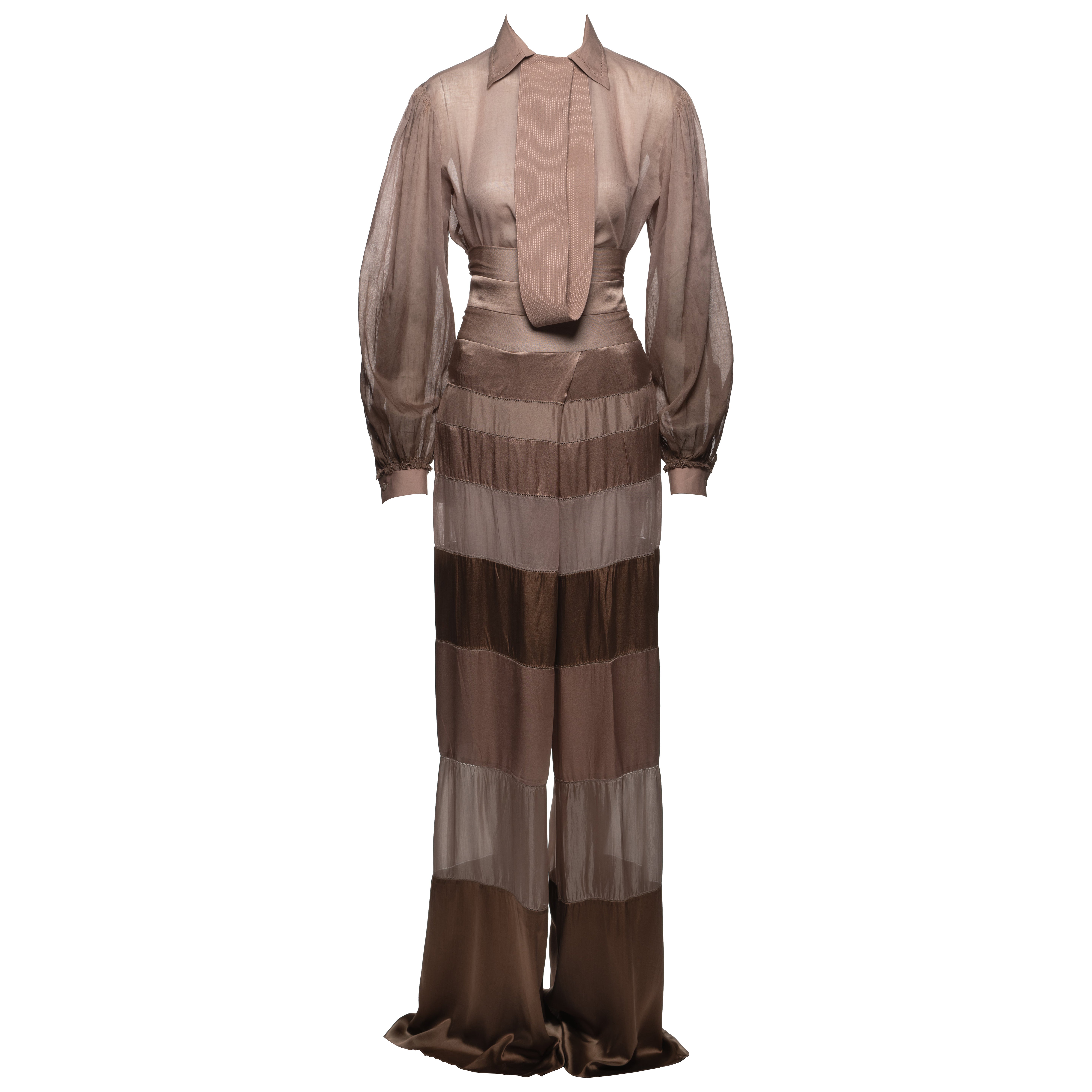Conjunto Gianfranco Ferré de blusa de gasa y pantalón de seda, SS 2008 en venta