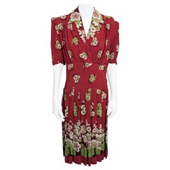 Art Deco Rayon Floral Print Day Dress