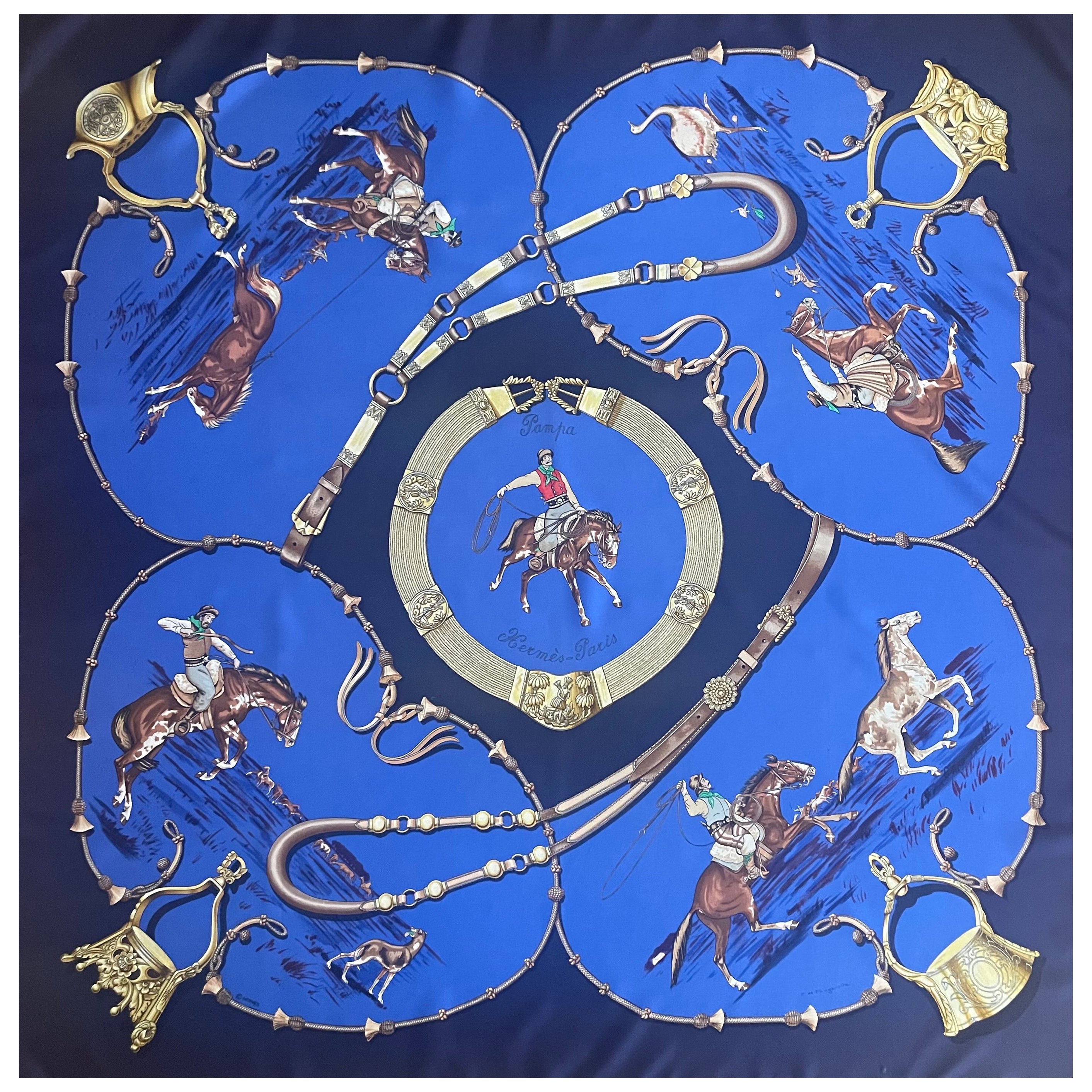 Sciarpa di seta Hermès "Pampa" 1988 in vendita