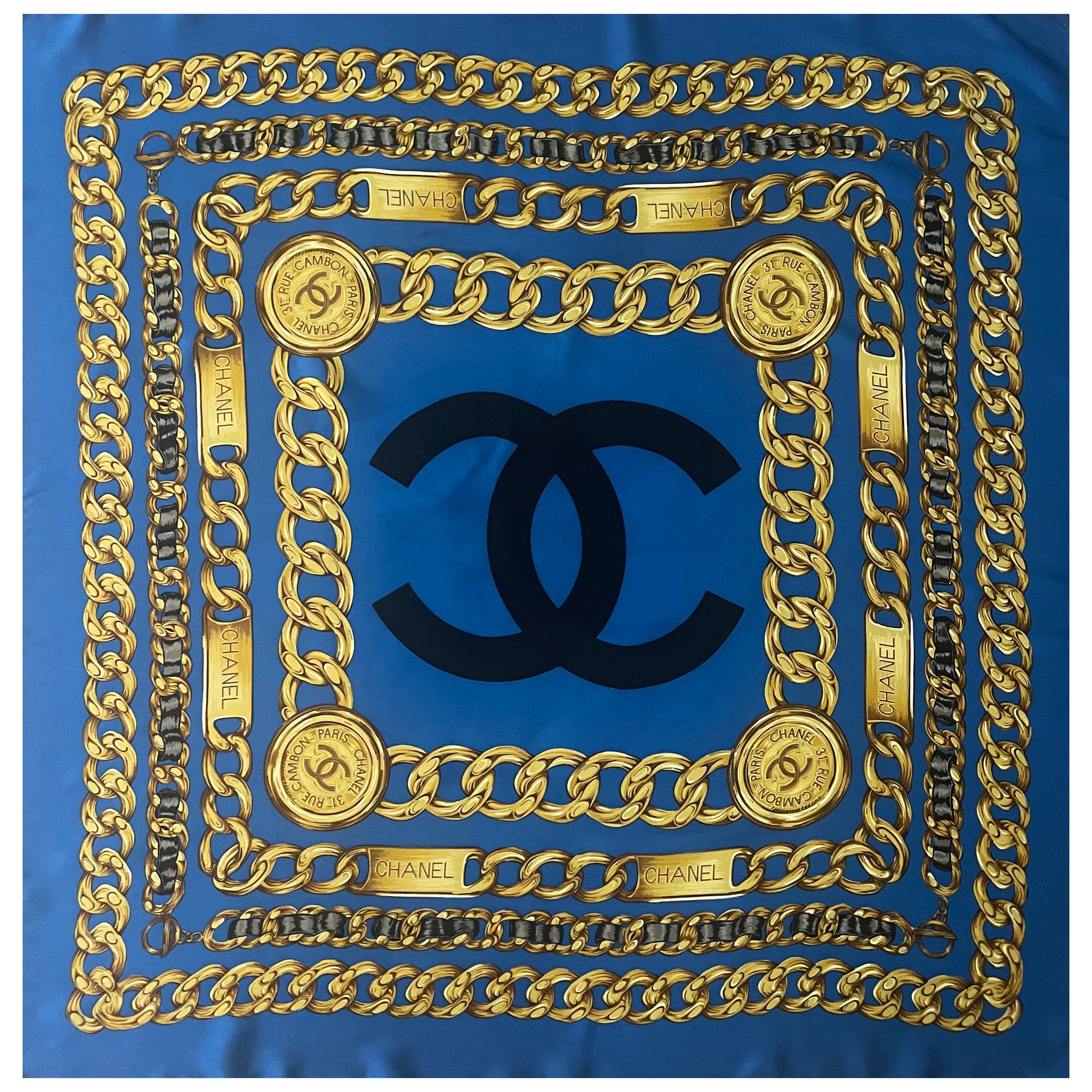 Sciarpa di seta a catena blu Chanel in vendita