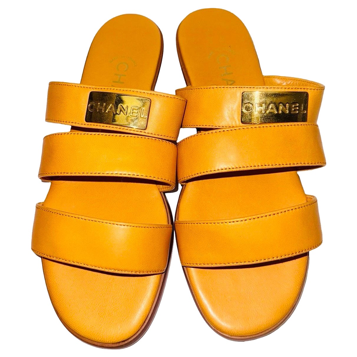 Chanel orange lambskin sandals For Sale