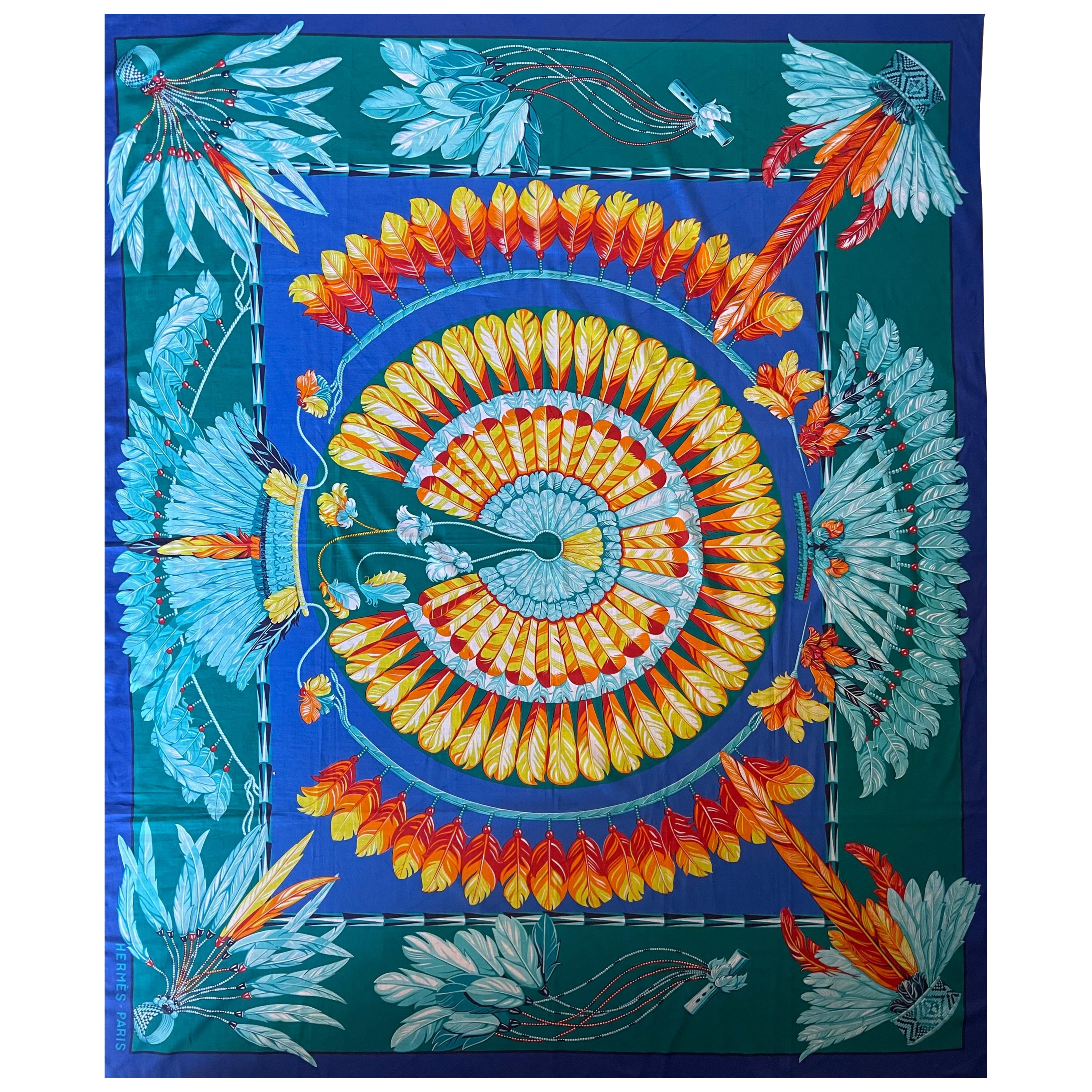 Hermès Pareo in cotone "Brazil" blu in vendita