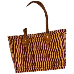 Moroccan Raffia Straw Basket Tote Bag with Leather Handles