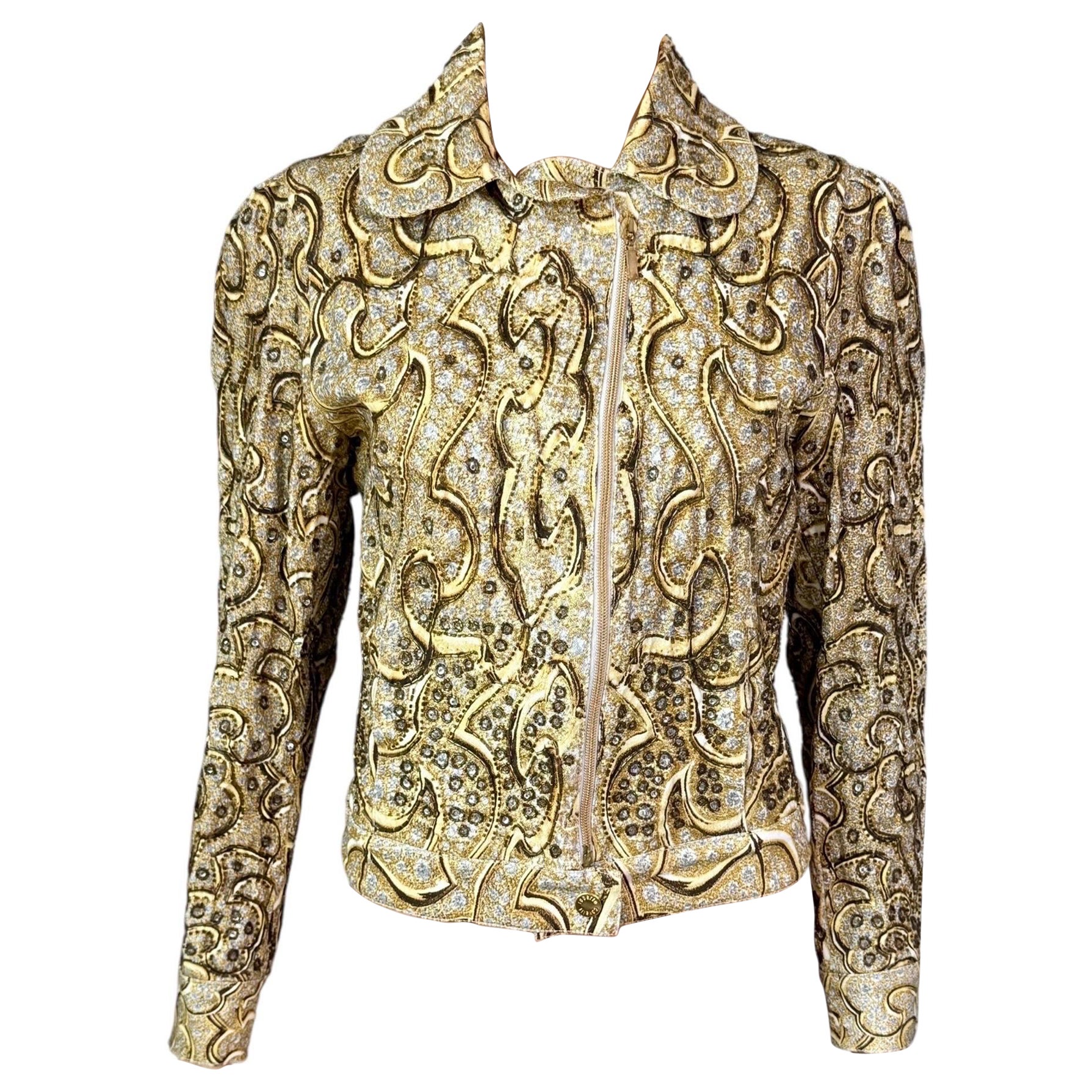 Roberto Cavalli S/S 2000 Runway Campaign Embellished Gold Jacket Coat For Sale
